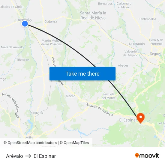 Arévalo to El Espinar map