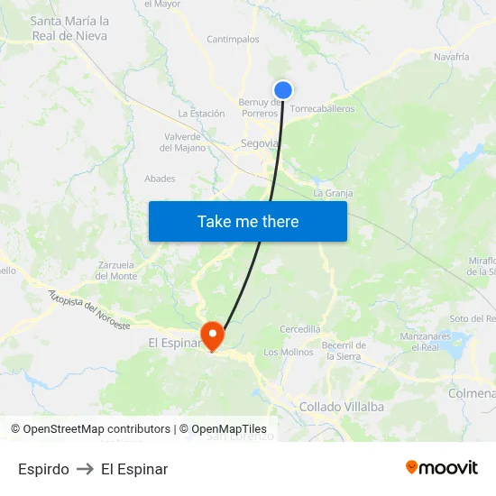 Espirdo to El Espinar map