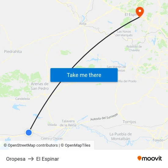 Oropesa to El Espinar map