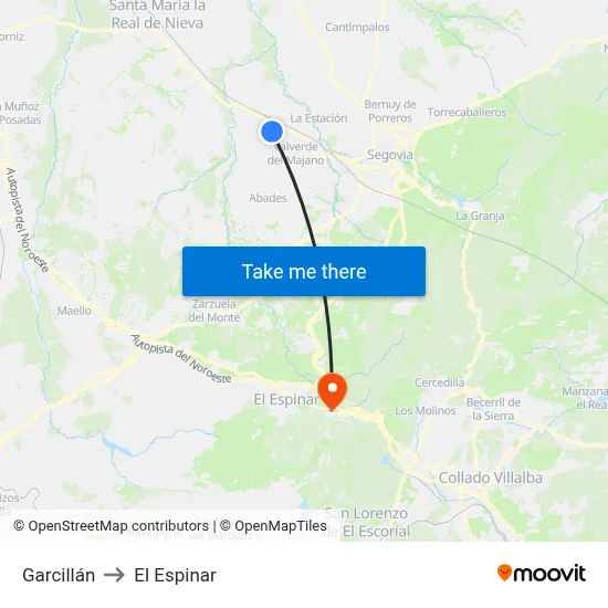 Garcillán to El Espinar map
