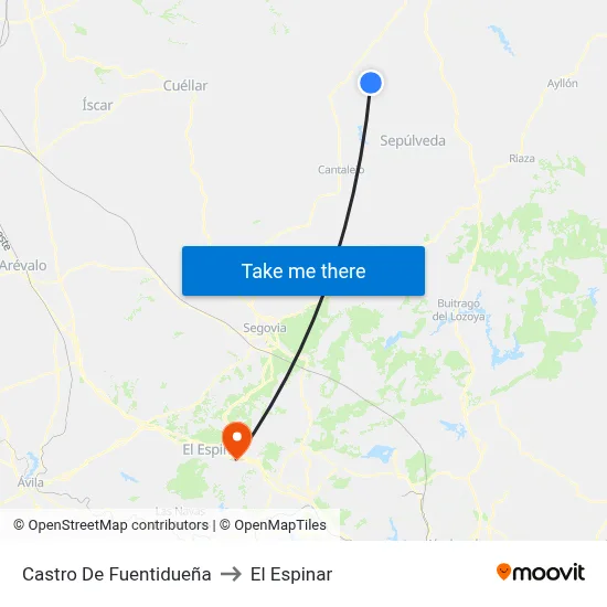 Castro De Fuentidueña to El Espinar map