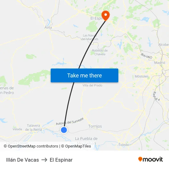 Illán De Vacas to El Espinar map