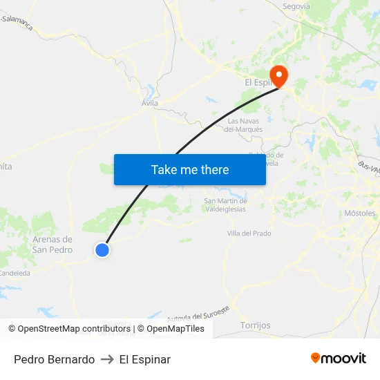 Pedro Bernardo to El Espinar map