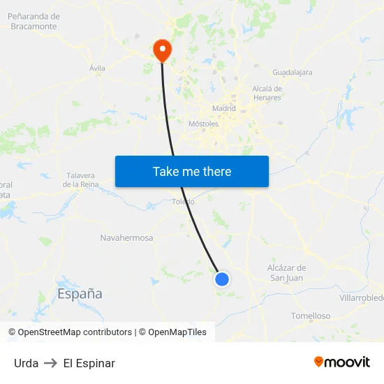 Urda to El Espinar map