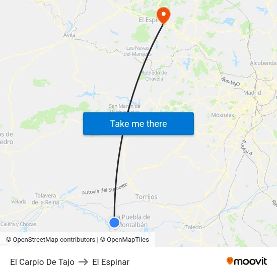 El Carpio De Tajo to El Espinar map