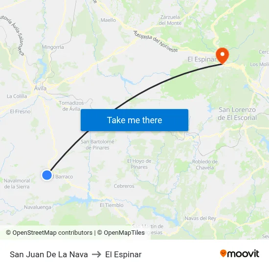 San Juan De La Nava to El Espinar map