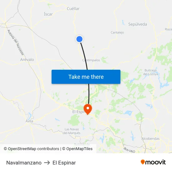 Navalmanzano to El Espinar map