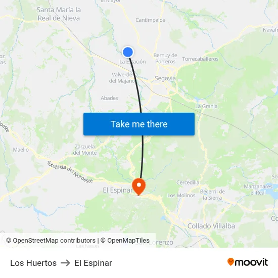 Los Huertos to El Espinar map
