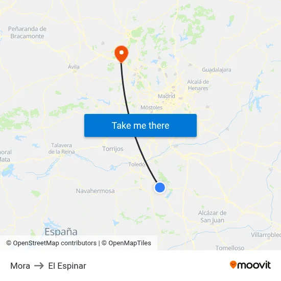 Mora to El Espinar map