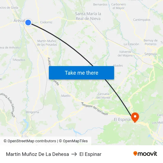 Martín Muñoz De La Dehesa to El Espinar map