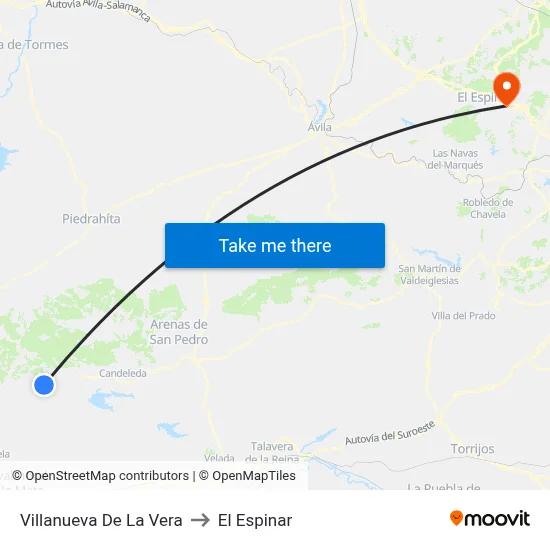 Villanueva De La Vera to El Espinar map