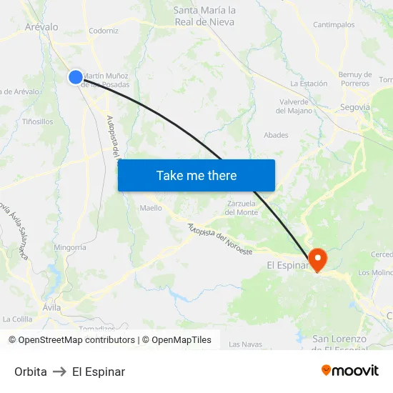 Orbita to El Espinar map