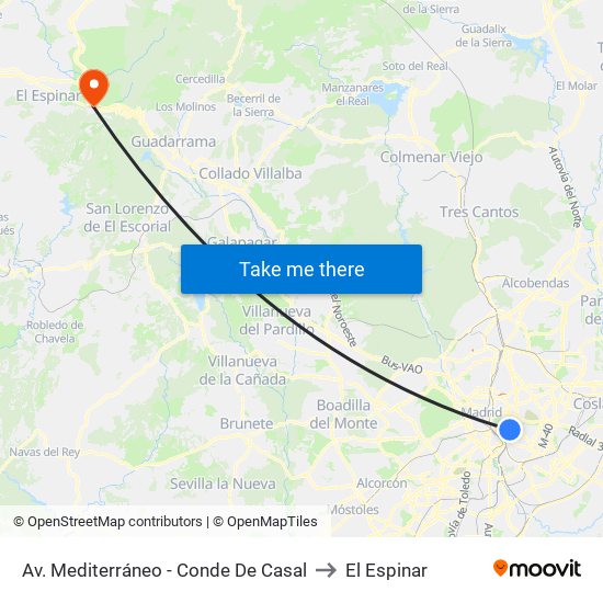 Av. Mediterráneo - Conde De Casal to El Espinar map