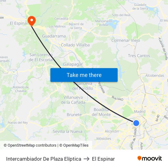 Intercambiador De Plaza Elíptica to El Espinar map