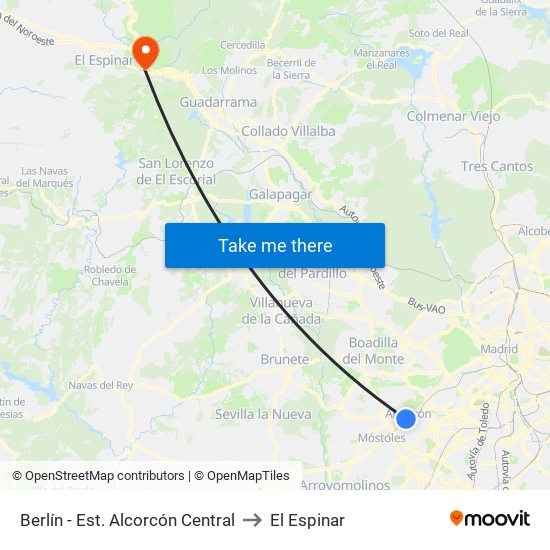 Berlín - Est. Alcorcón Central to El Espinar map