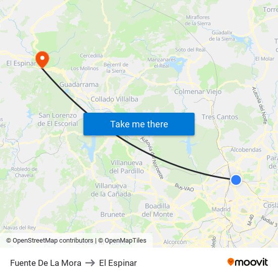 Fuente De La Mora to El Espinar map