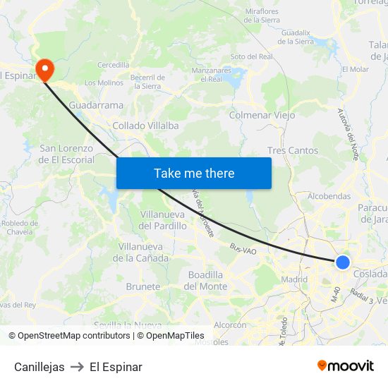 Canillejas to El Espinar map