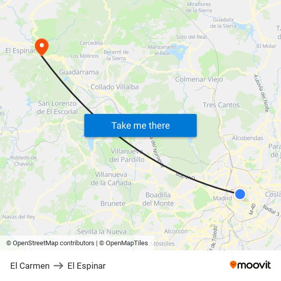 El Carmen to El Espinar map