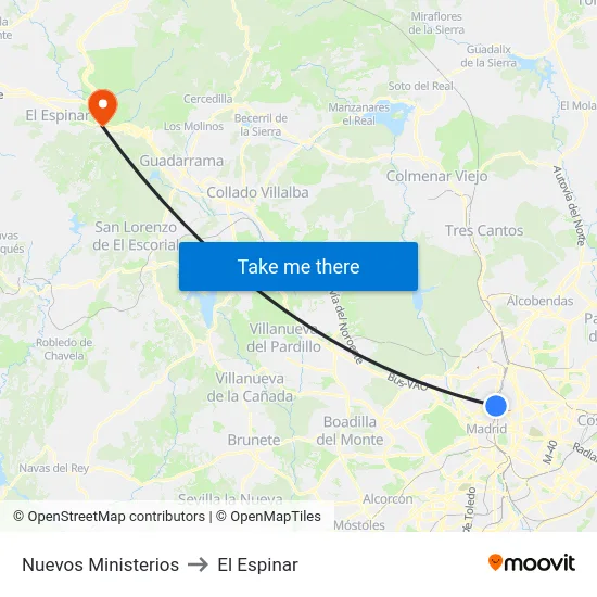 Nuevos Ministerios to El Espinar map