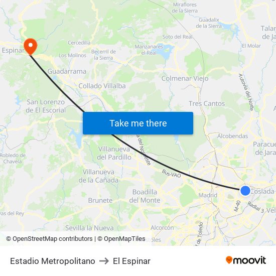 Estadio Metropolitano to El Espinar map