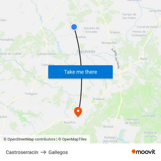 Castroserracín to Gallegos map