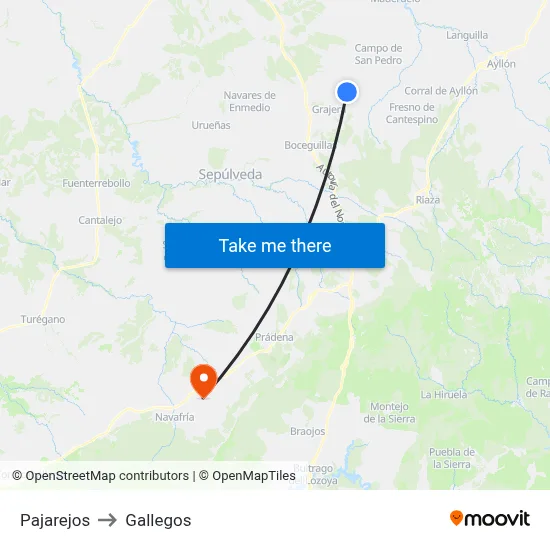 Pajarejos to Gallegos map