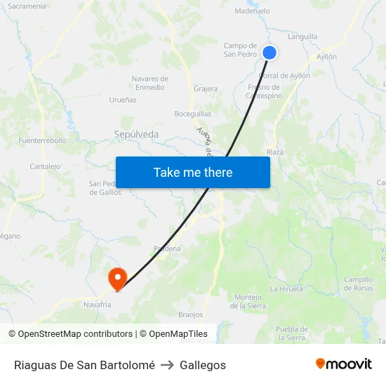 Riaguas De San Bartolomé to Gallegos map