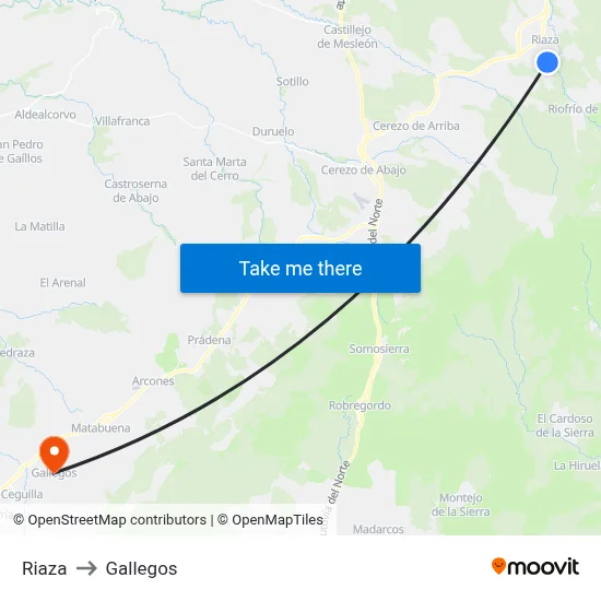 Riaza to Gallegos map