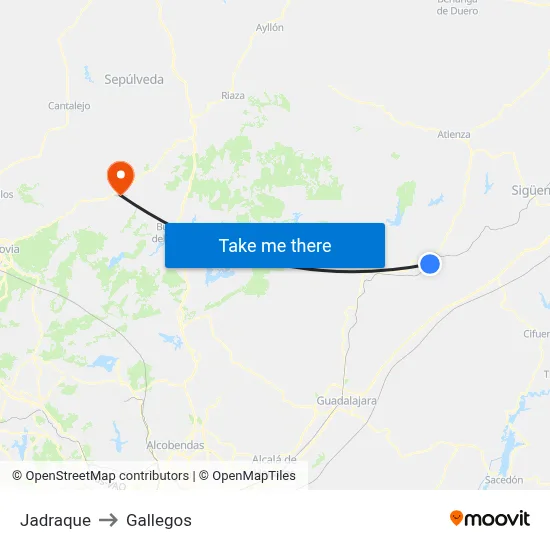 Jadraque to Gallegos map