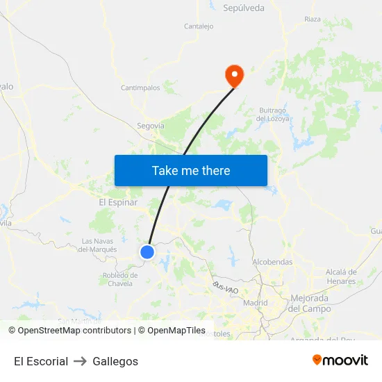 El Escorial to Gallegos map