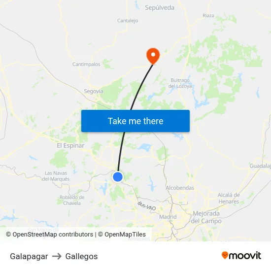 Galapagar to Gallegos map