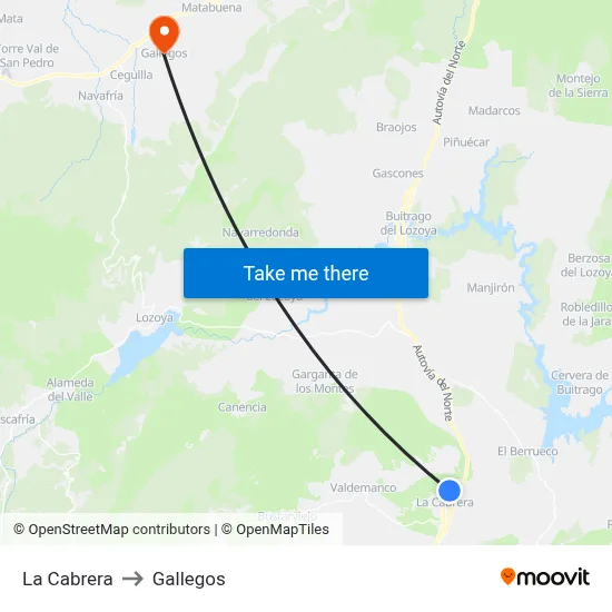 La Cabrera to Gallegos map