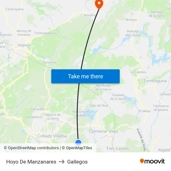 Hoyo De Manzanares to Gallegos map