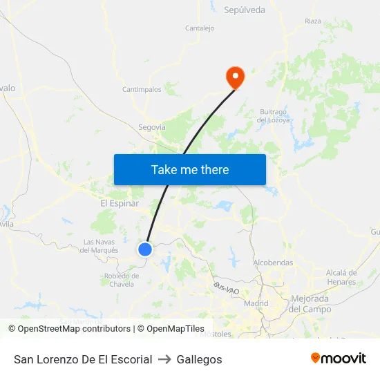San Lorenzo De El Escorial to Gallegos map