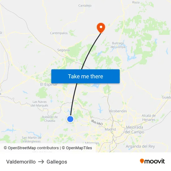 Valdemorillo to Gallegos map