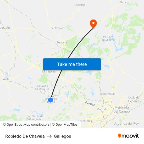 Robledo De Chavela to Gallegos map