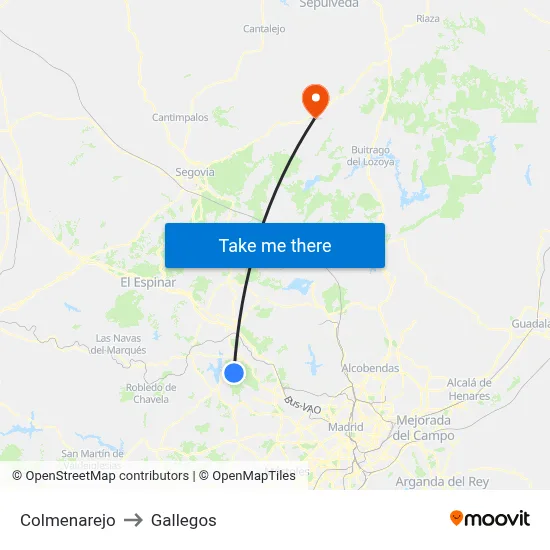 Colmenarejo to Gallegos map