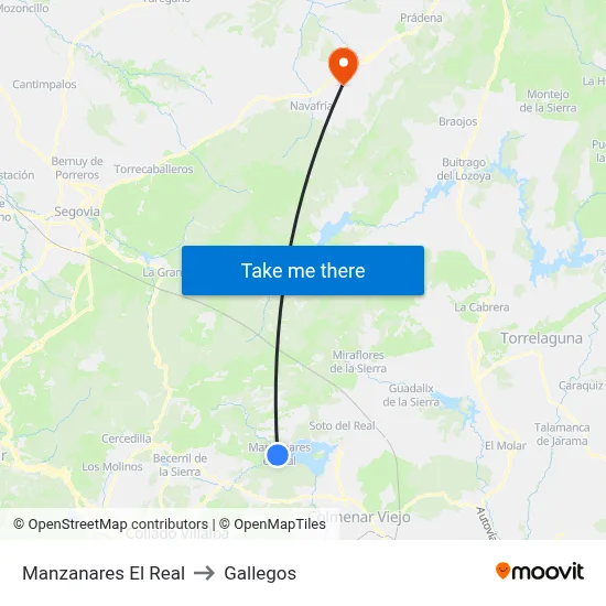 Manzanares El Real to Gallegos map