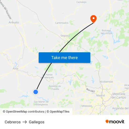 Cebreros to Gallegos map