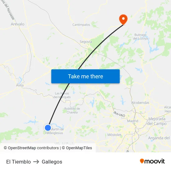 El Tiemblo to Gallegos map