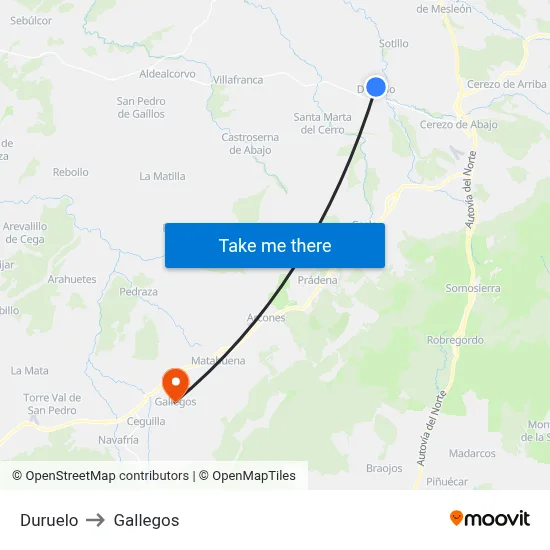 Duruelo to Gallegos map