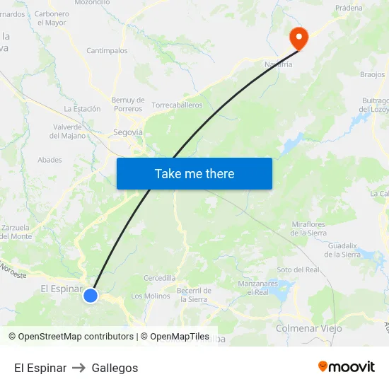 El Espinar to Gallegos map