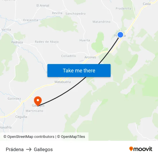 Prádena to Gallegos map