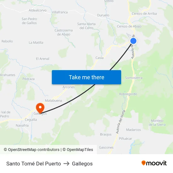 Santo Tomé Del Puerto to Gallegos map