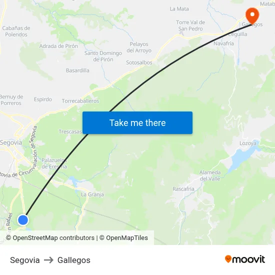 Segovia to Gallegos map