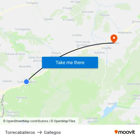 Torrecaballeros to Gallegos map