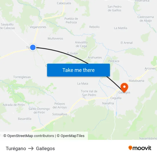 Turégano to Gallegos map