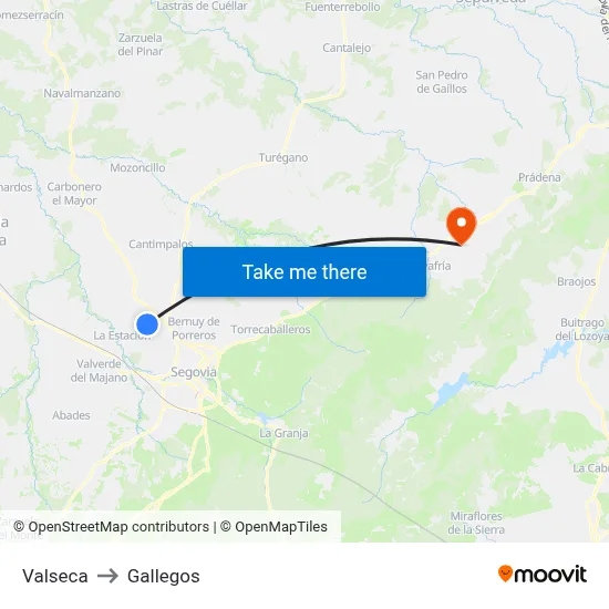 Valseca to Gallegos map