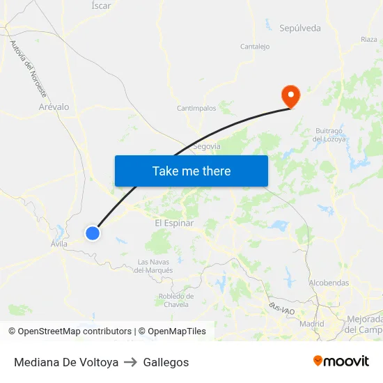 Mediana De Voltoya to Gallegos map