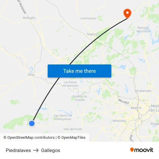 Piedralaves to Gallegos map